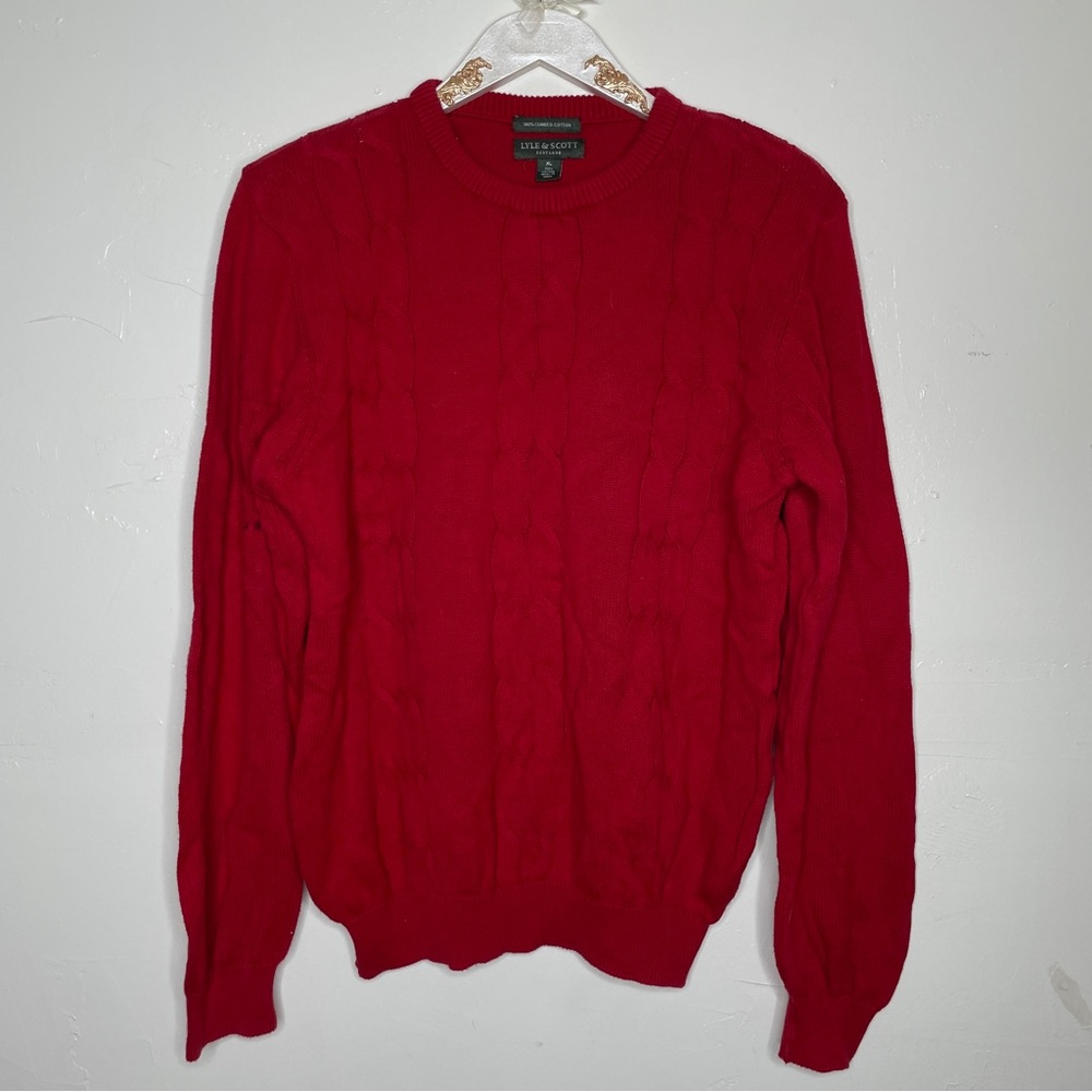 LYLE & SCOTT SCOTLAND RED CABLE KNIT CREWNECK SWEATER SZ XL